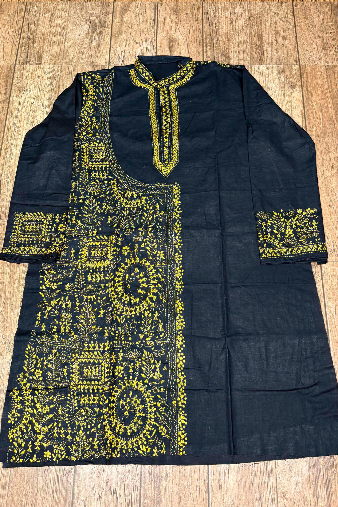 Black Pure Cotton with Kantha Work (Hand Embroidery) Panjabi