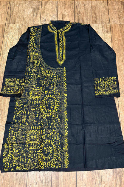 Black Pure Cotton with Kantha Work (Hand Embroidery) Panjabi