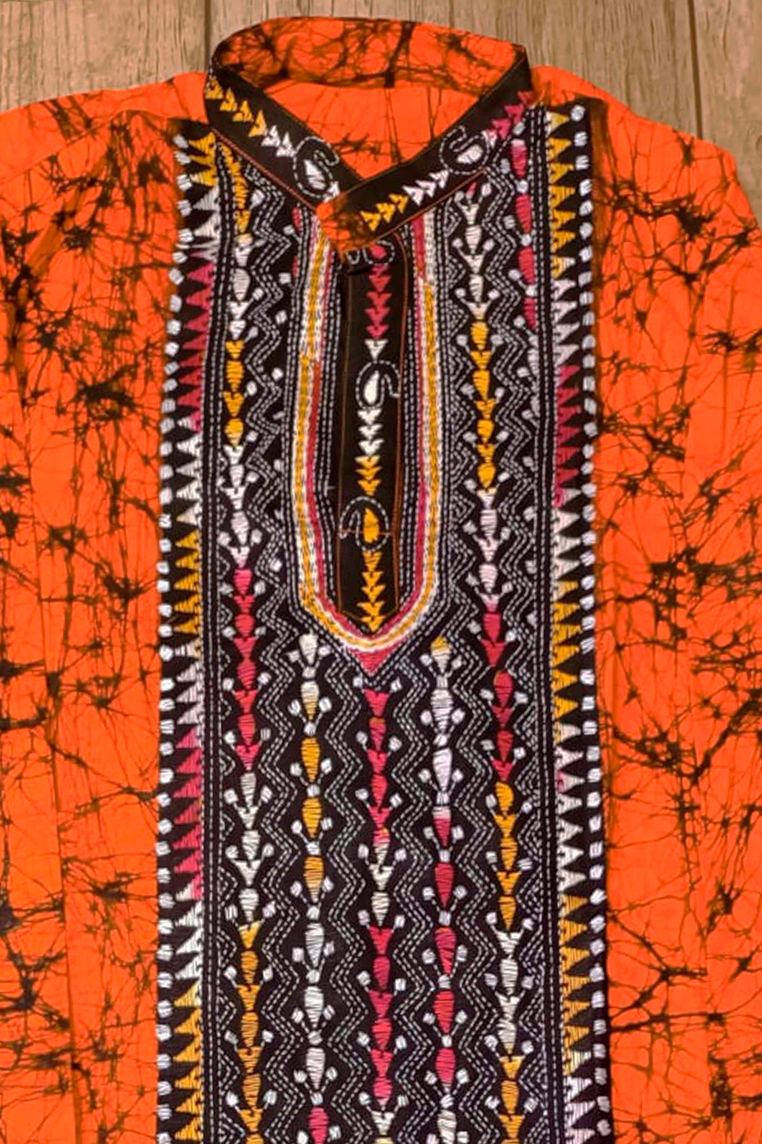 Orange Pure Cotton Batik with Kantha Work (Hand Embroidery) Panjabi