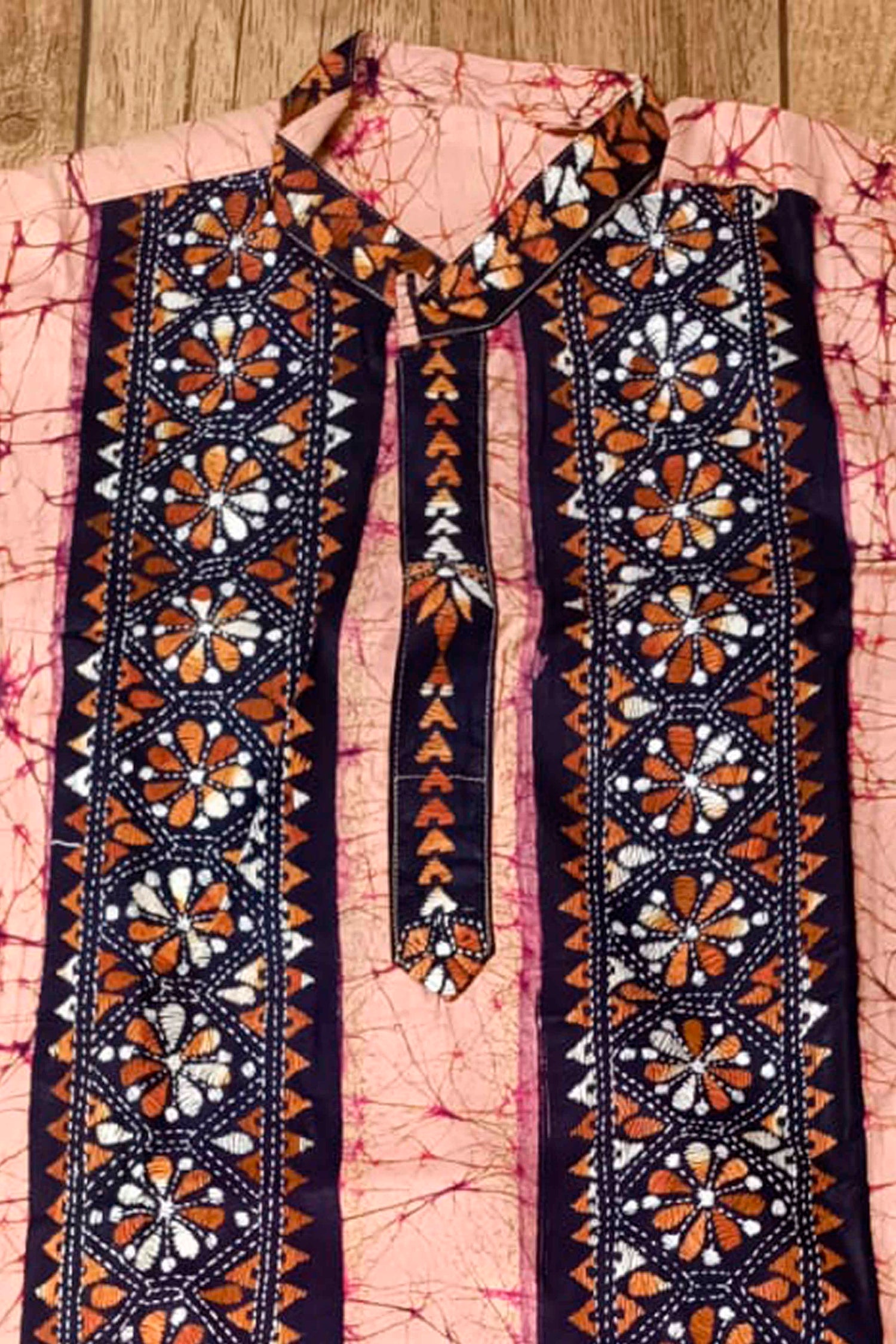 Pink Pure Cotton Batik with Kantha Work (Hand Embroidery) Panjabi