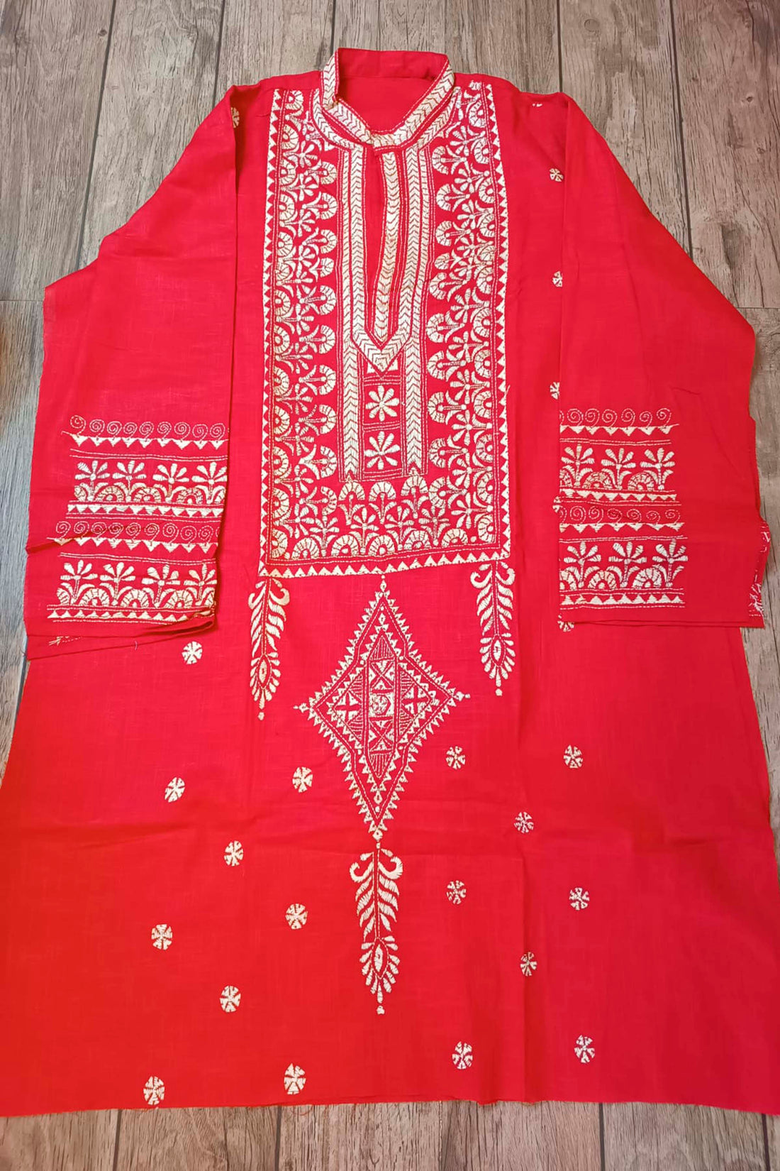 Red Pure Cotton with Kantha Work (Hand Embroidery) Panjabi