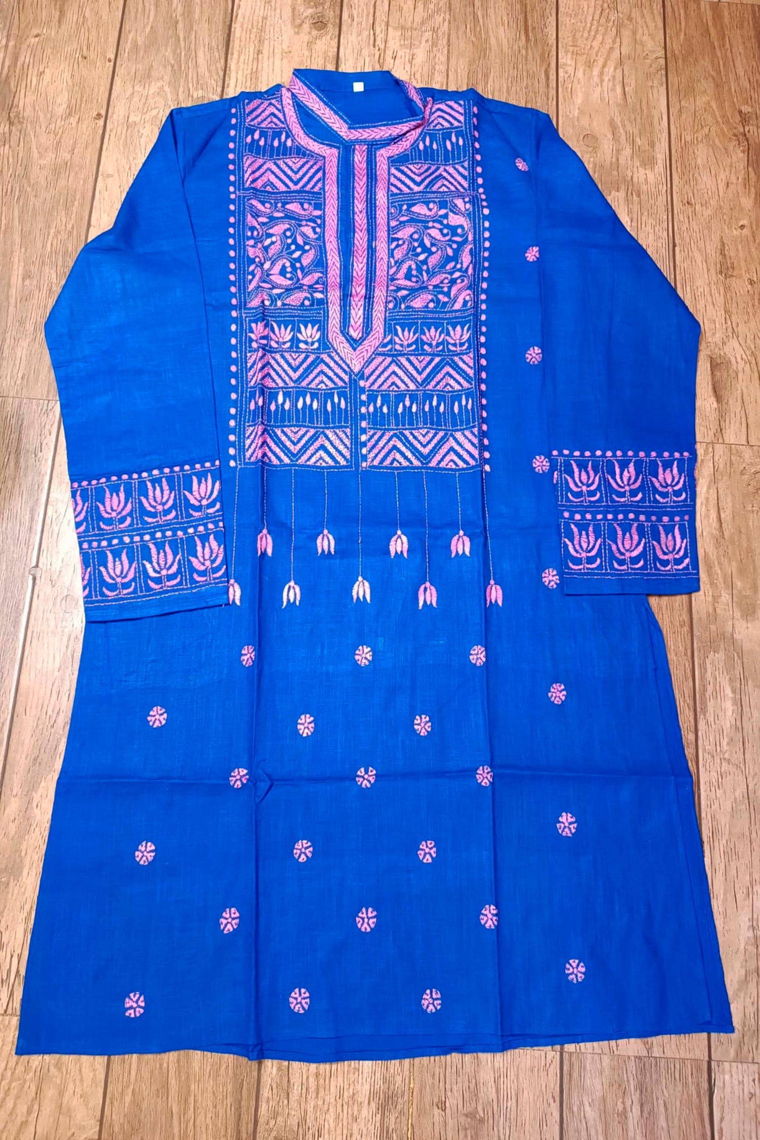 Blue Pure Cotton with Kantha Work (Hand Embroidery) Panjabi