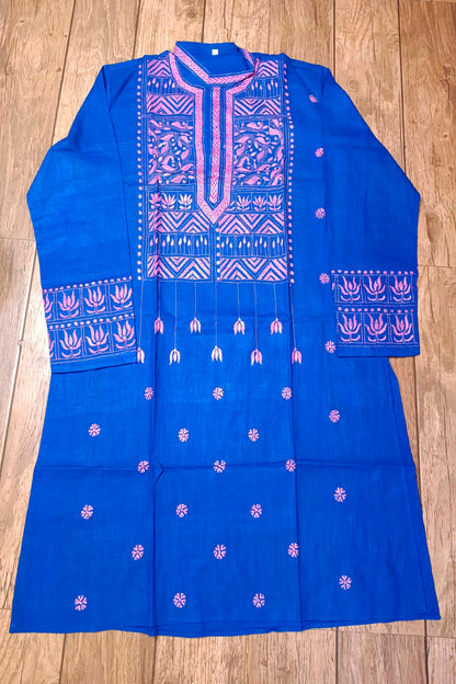 Blue Pure Cotton with Kantha Work (Hand Embroidery) Panjabi