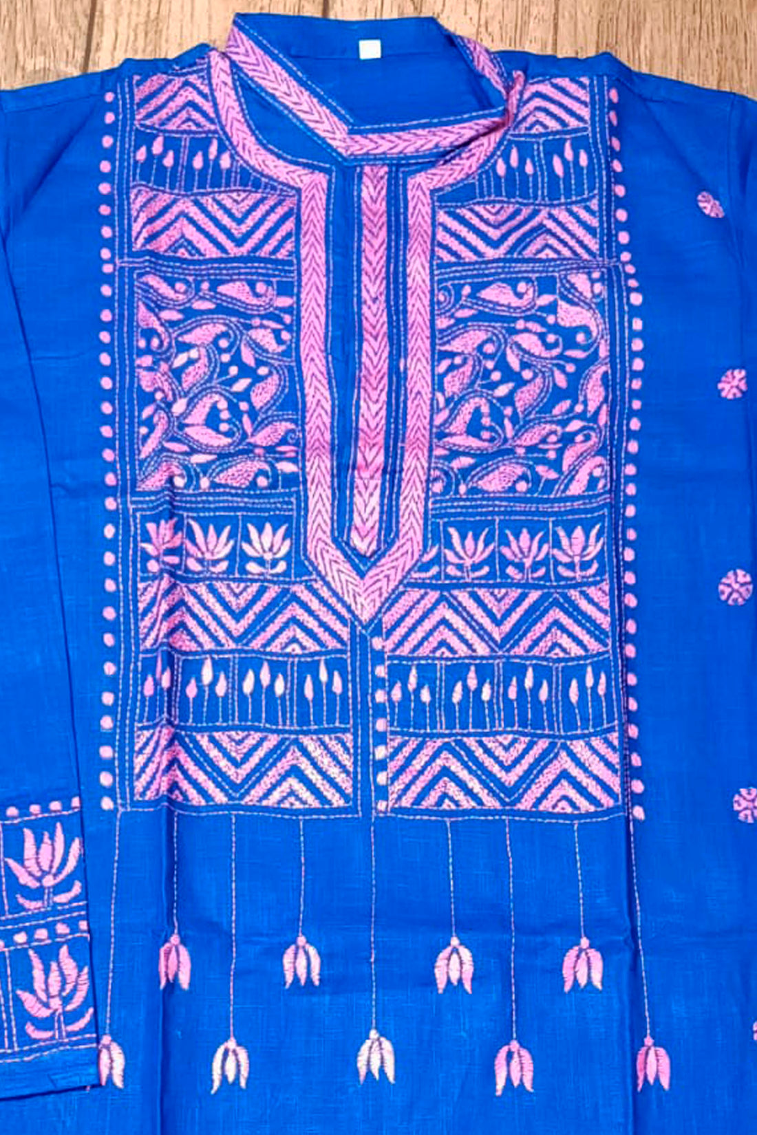 Blue Pure Cotton with Kantha Work (Hand Embroidery) Panjabi