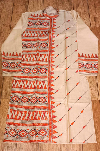 Beige Pure Tussar with Kantha Work (Hand Embroidery) Panjabi