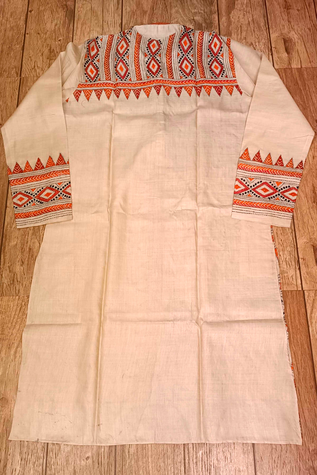 Beige Pure Tussar with Kantha Work (Hand Embroidery) Panjabi