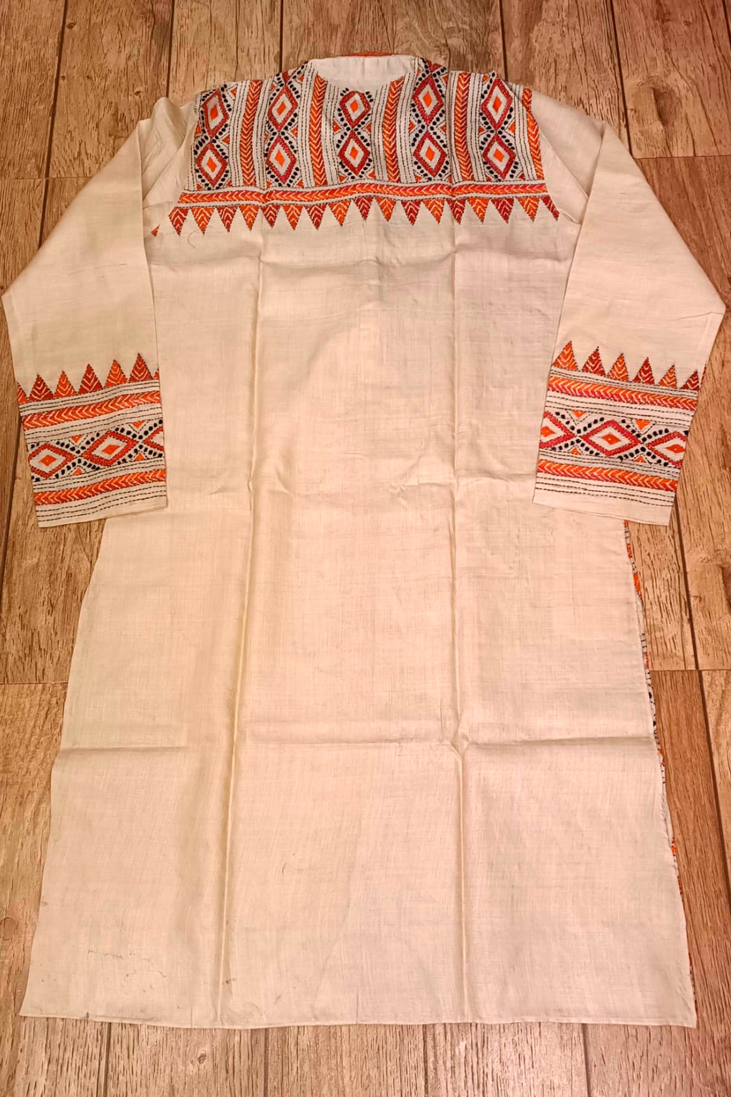 Beige Pure Tussar with Kantha Work (Hand Embroidery) Panjabi