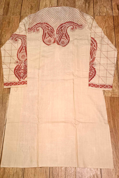 Beige Pure Tussar with Kantha Work (Hand Embroidery) Panjabi