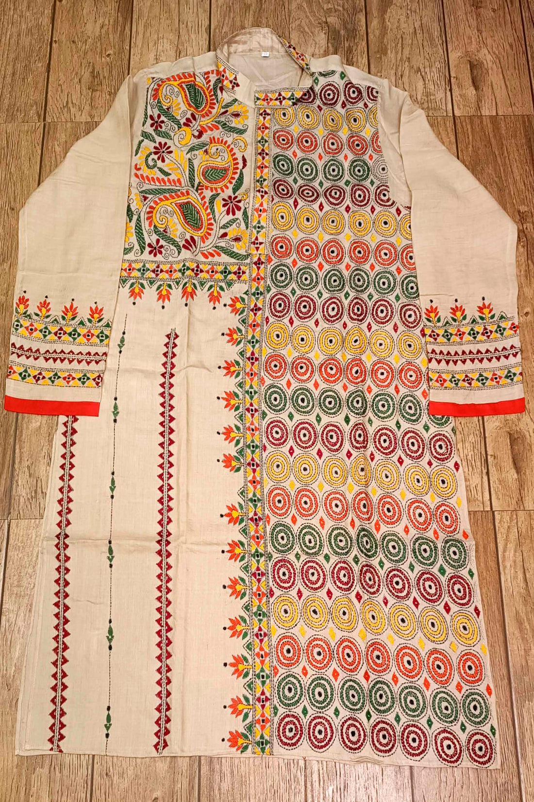 Beige Pure Tussar with Kantha Work (Hand Embroidery) Panjabi