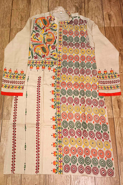 Beige Pure Tussar with Kantha Work (Hand Embroidery) Panjabi