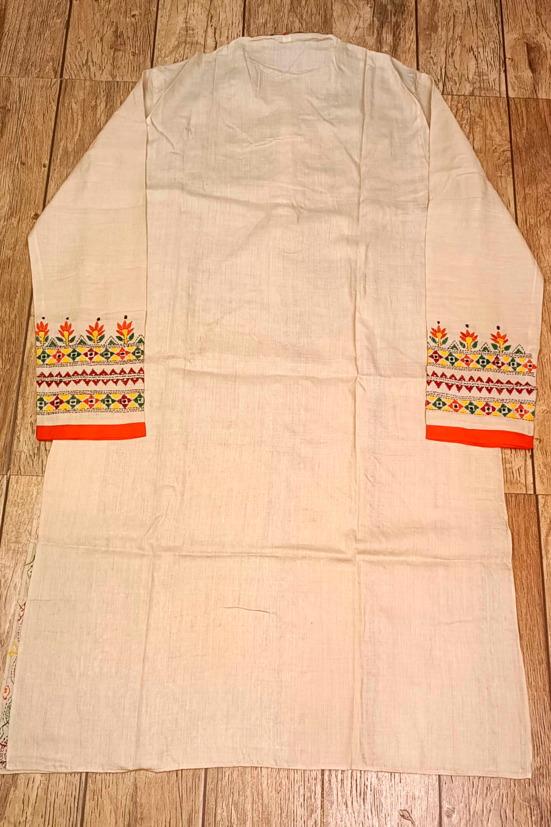Beige Pure Tussar with Kantha Work (Hand Embroidery) Panjabi