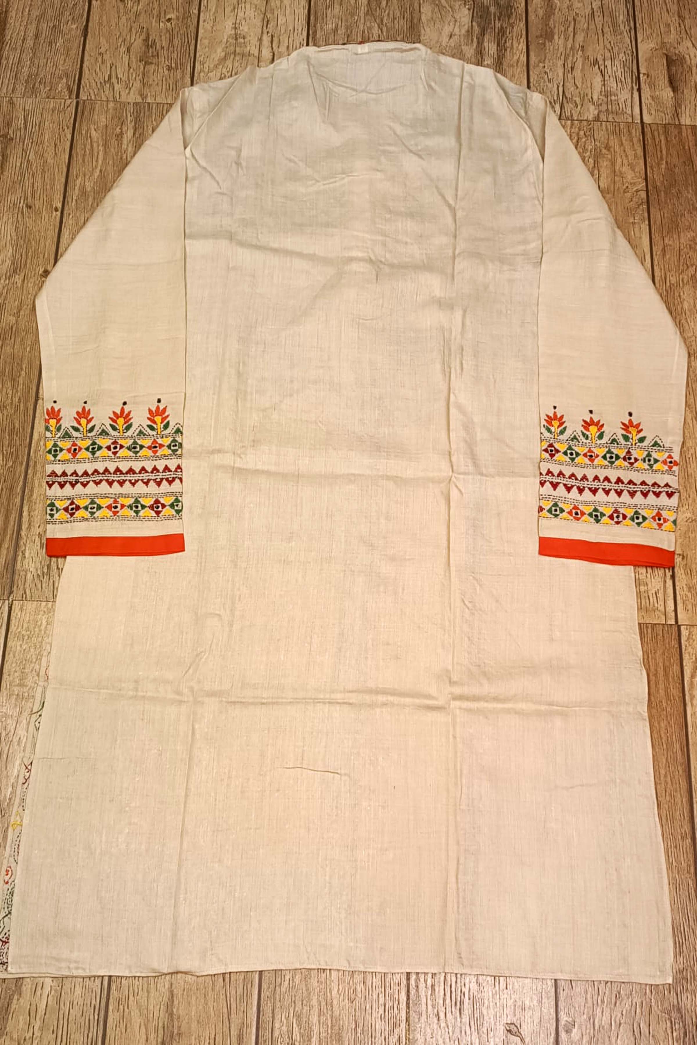 Beige Pure Tussar with Kantha Work (Hand Embroidery) Panjabi