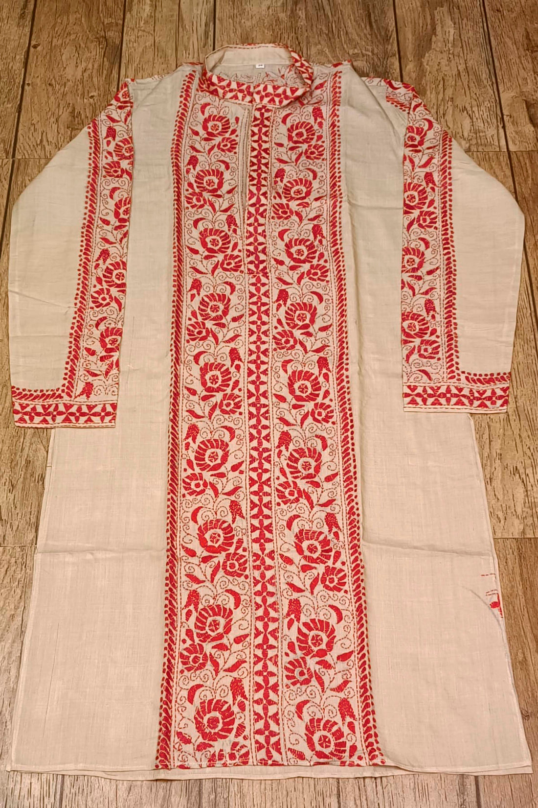 Beige Pure Tussar with Kantha Work (Hand Embroidery) Panjabi