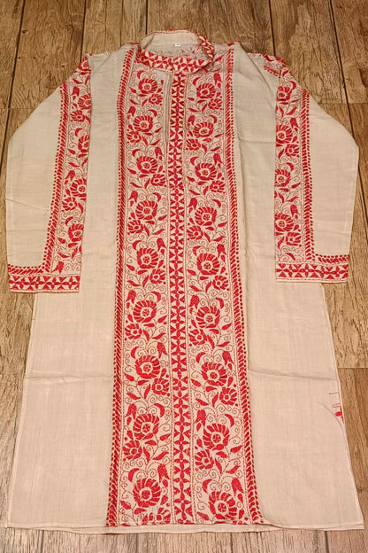 Beige Pure Tussar with Kantha Work (Hand Embroidery) Panjabi