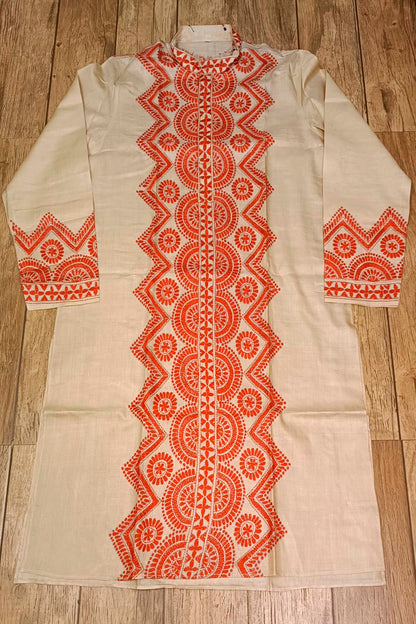 Beige Pure Tussar with Kantha Work (Hand Embroidery) Panjabi