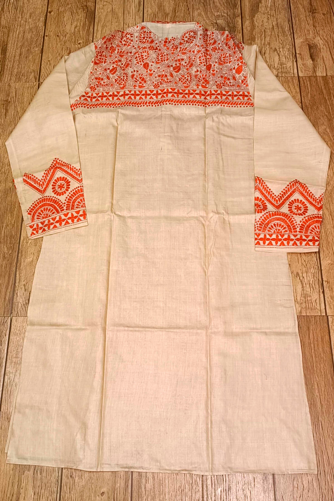 Beige Pure Tussar with Kantha Work (Hand Embroidery) Panjabi