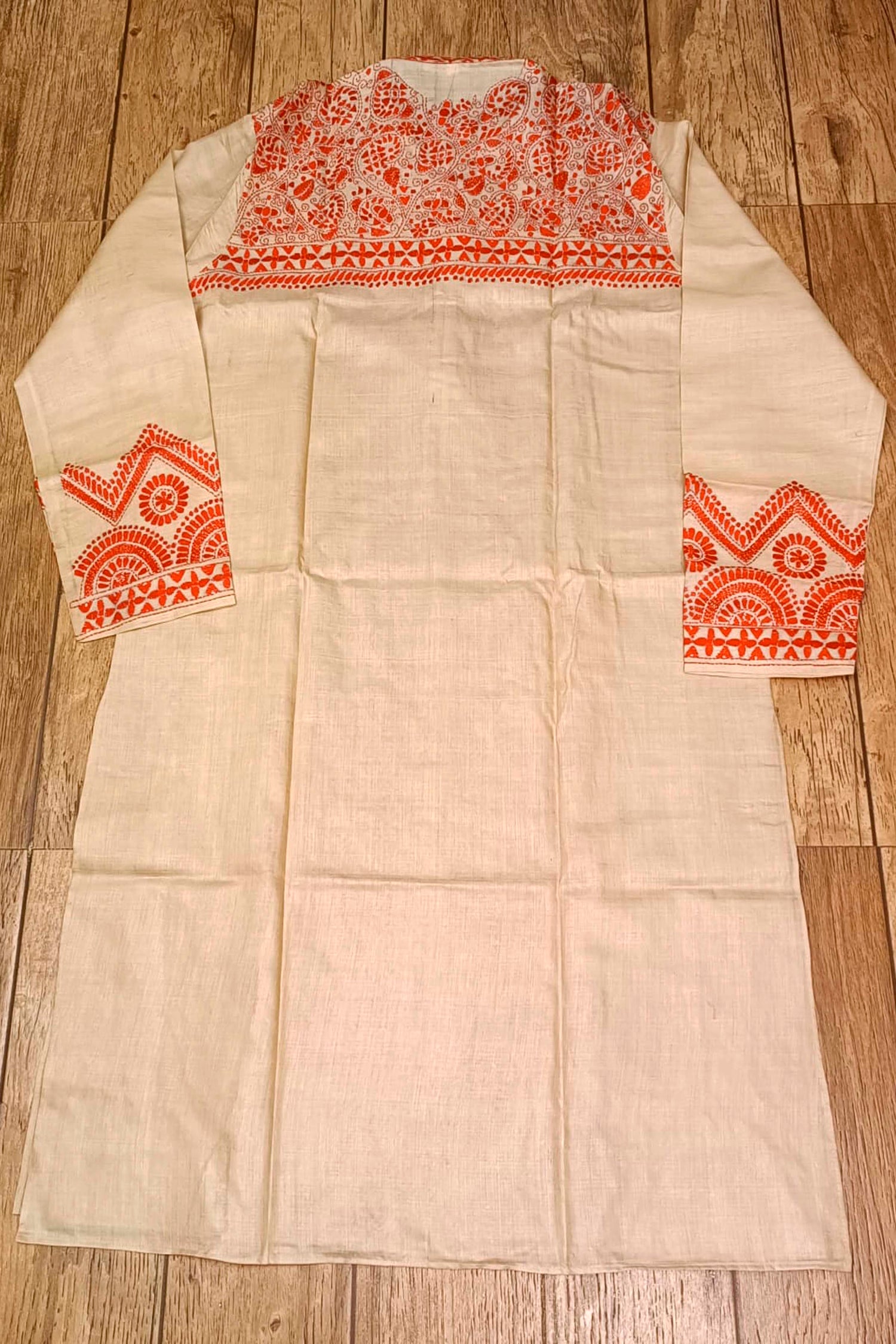 Beige Pure Tussar with Kantha Work (Hand Embroidery) Panjabi