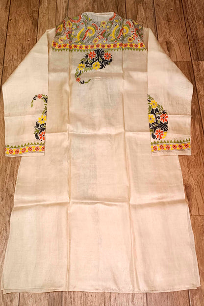Beige Pure Tussar with Kantha Work (Hand Embroidery) Panjabi