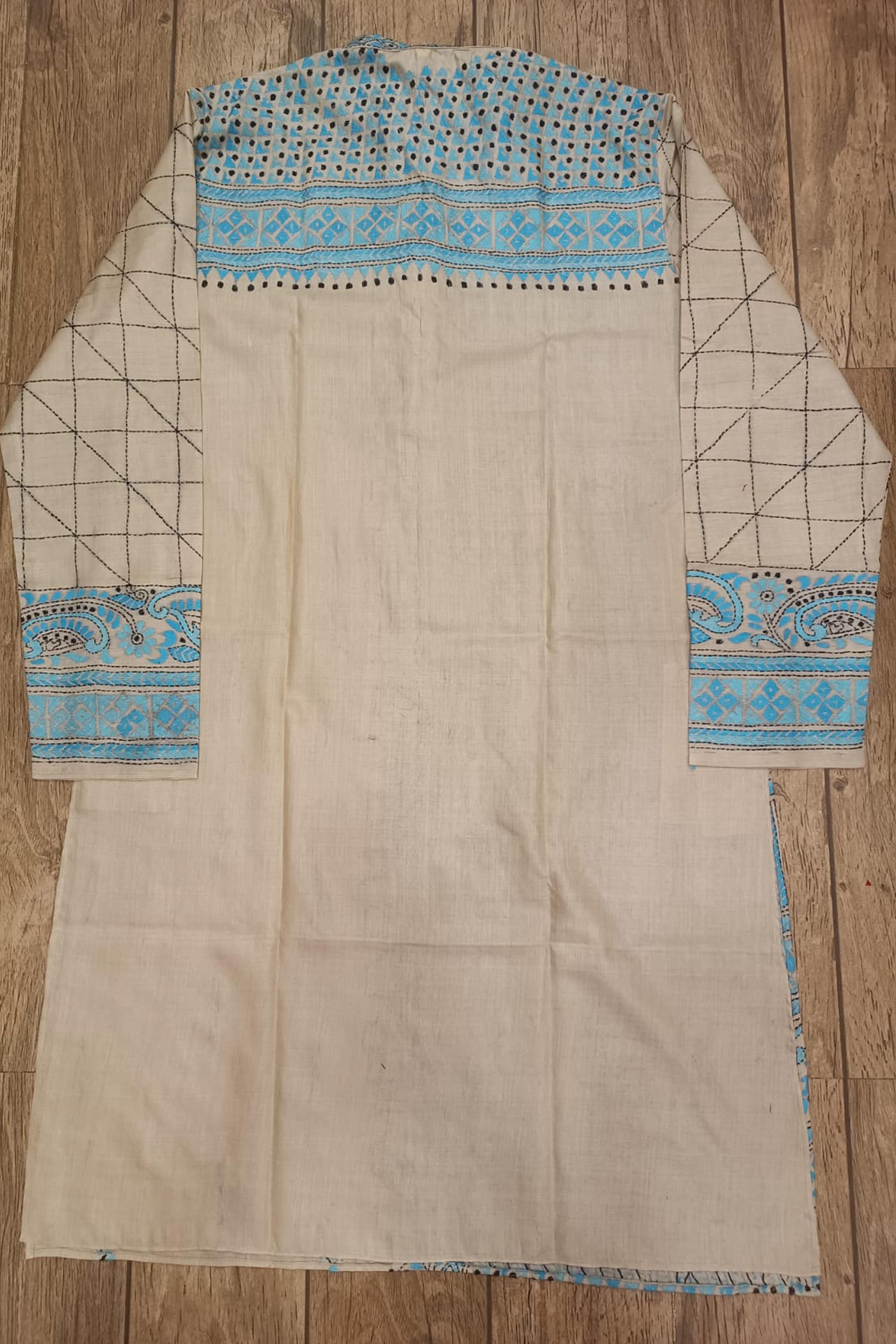 Beige Pure Tussar with Kantha Work (Hand Embroidery) Panjabi