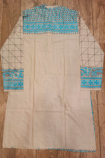 Beige Pure Tussar with Kantha Work (Hand Embroidery) Panjabi