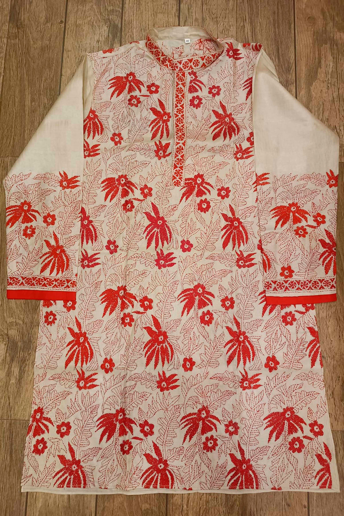 Beige Pure Tussar with Kantha Work (Hand Embroidery) Panjabi