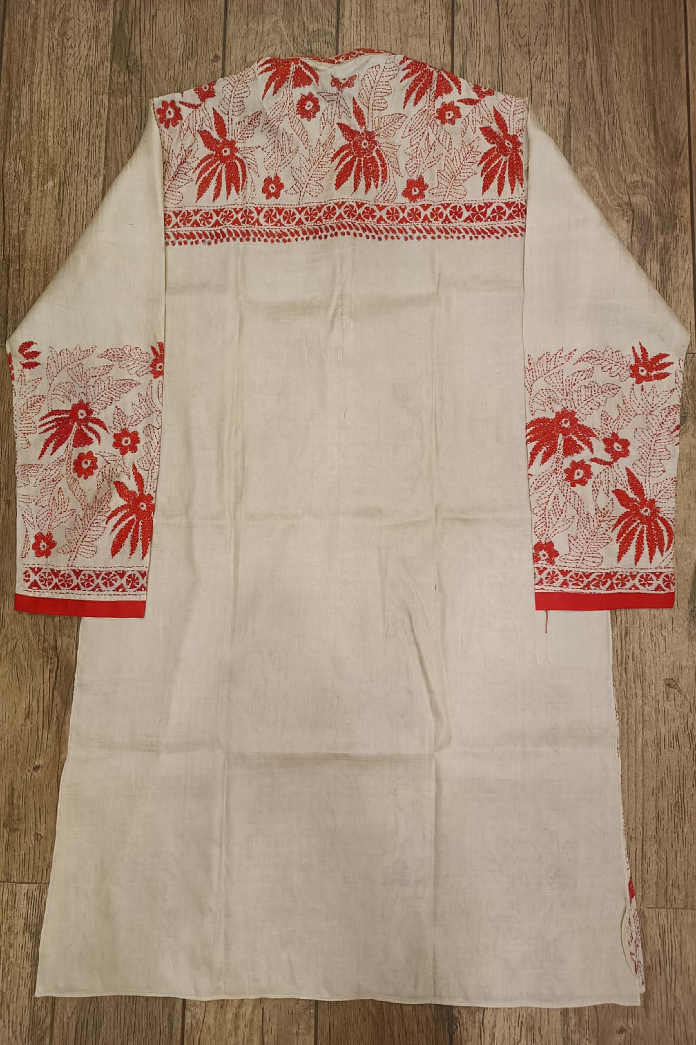 Beige Pure Tussar with Kantha Work (Hand Embroidery) Panjabi