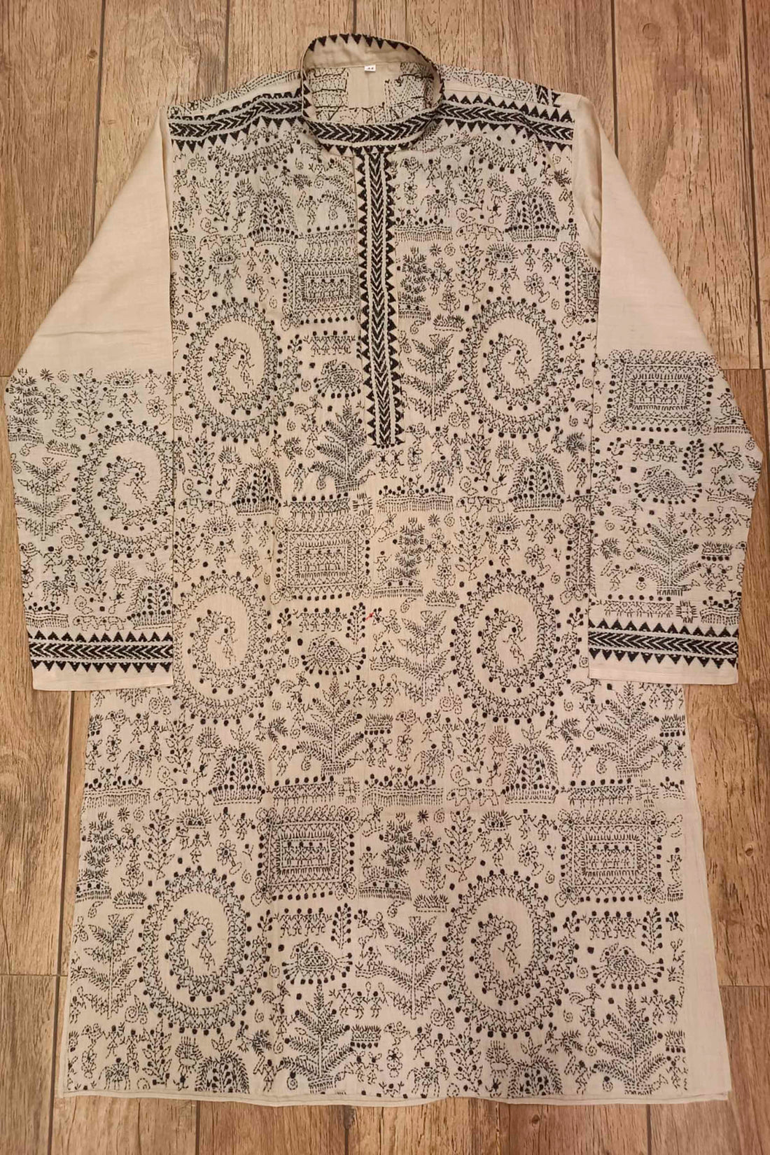 Beige Pure Tussar with Kantha Work (Hand Embroidery) Panjabi