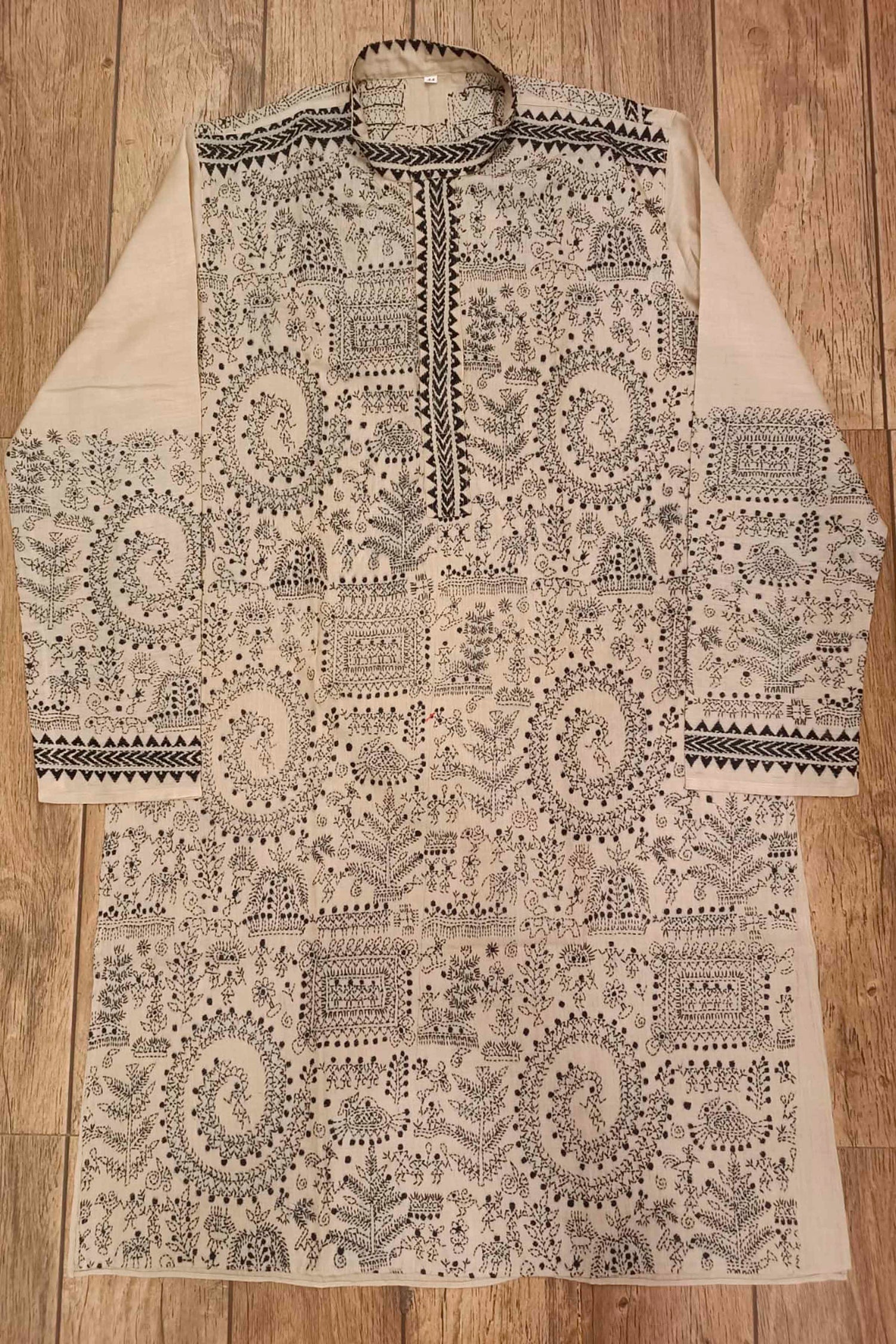 Beige Pure Tussar with Kantha Work (Hand Embroidery) Panjabi