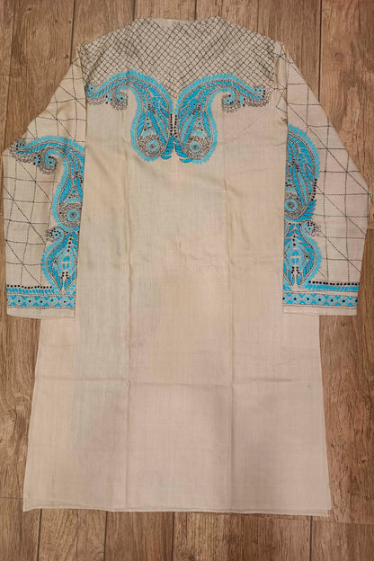 Beige Pure Tussar with Kantha Work (Hand Embroidery) Panjabi