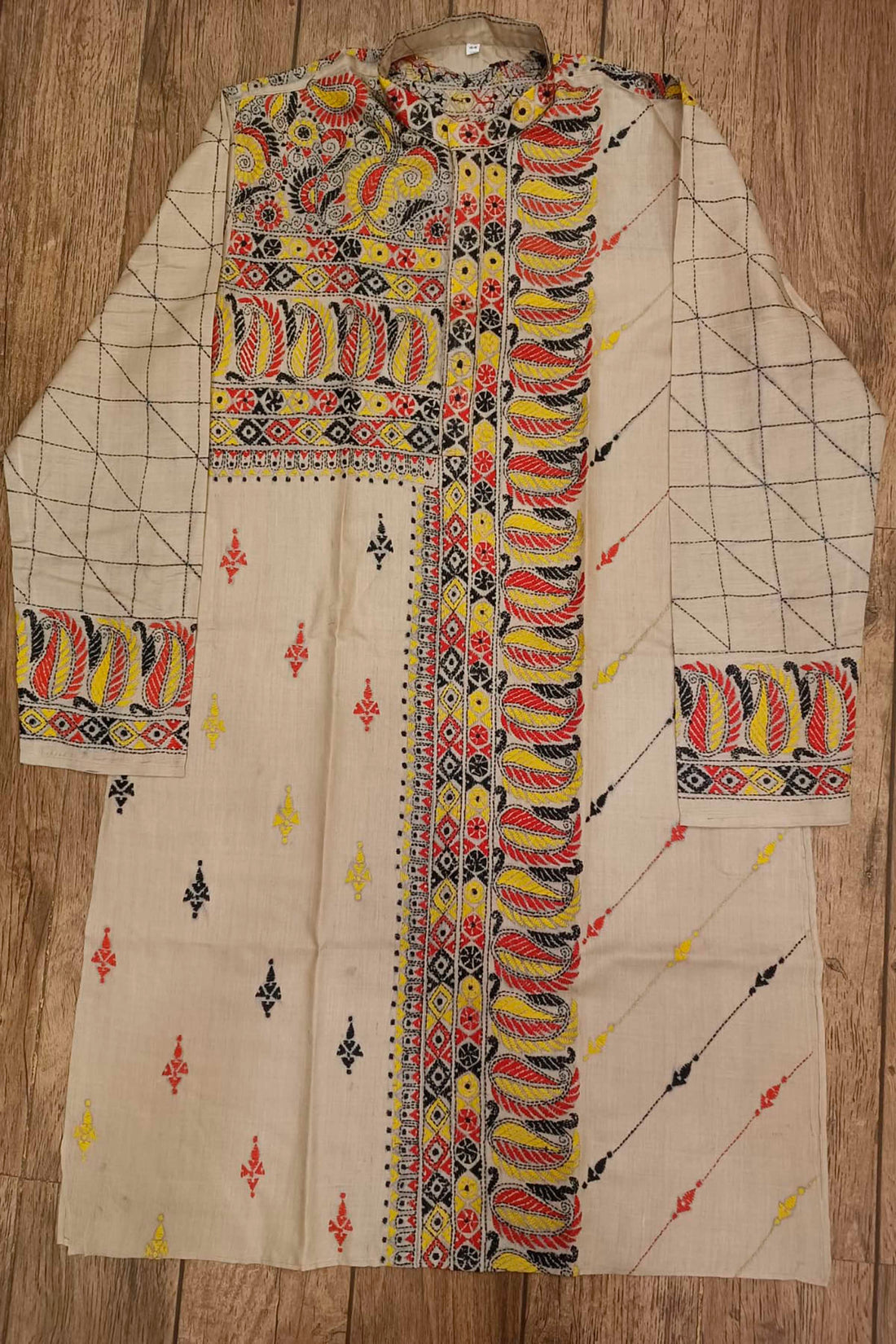 Beige Pure Tussar with Kantha Work (Hand Embroidery) Panjabi