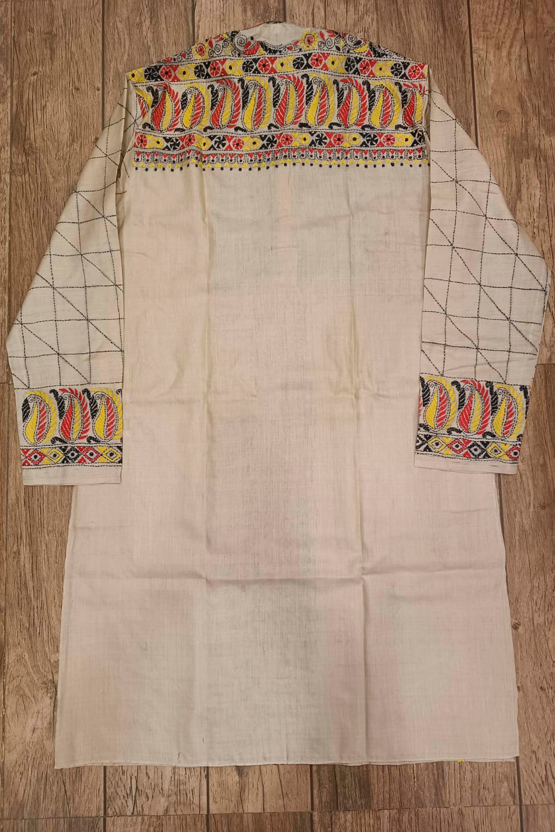 Beige Pure Tussar with Kantha Work (Hand Embroidery) Panjabi