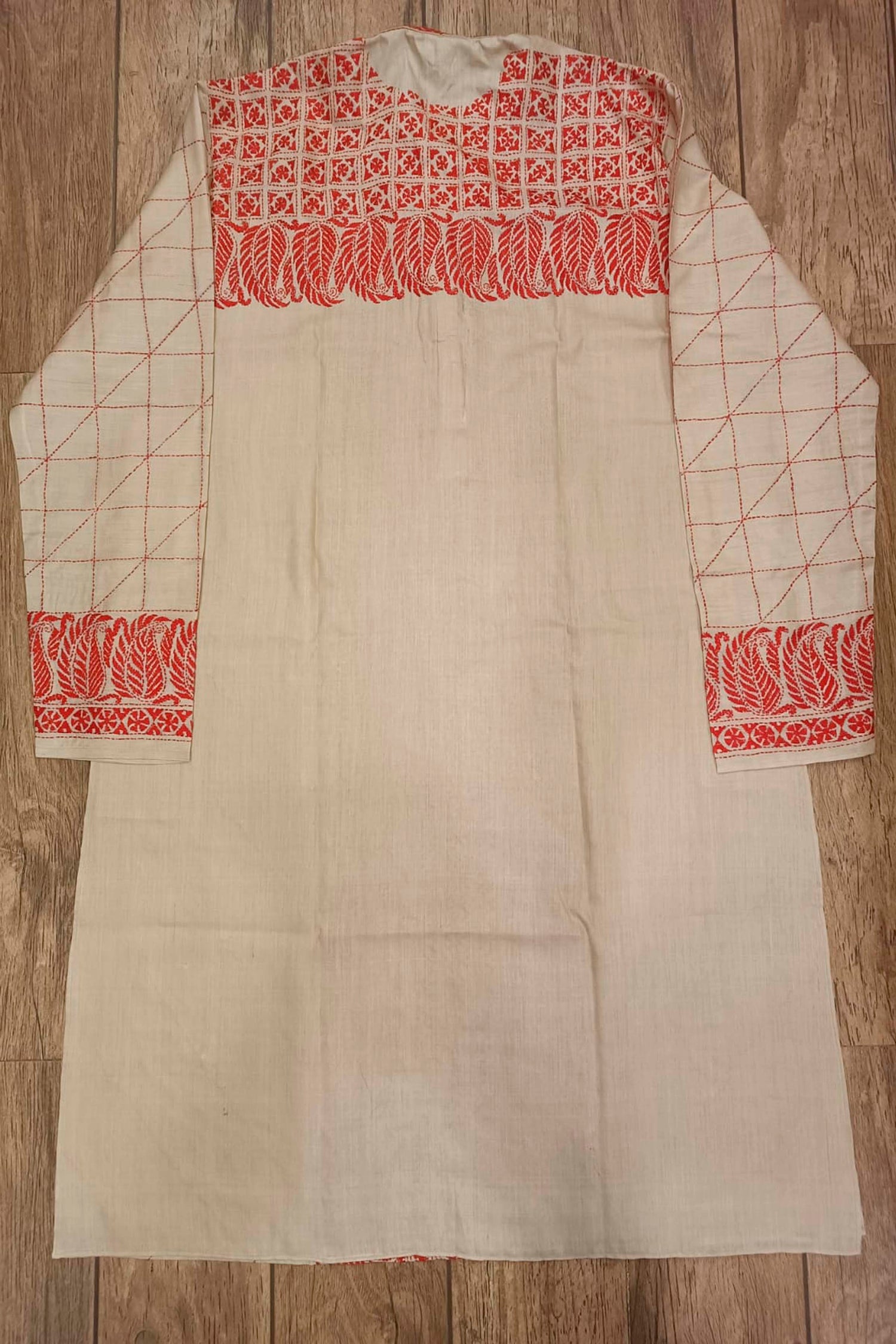 Beige Pure Tussar with Kantha Work (Hand Embroidery) Panjabi