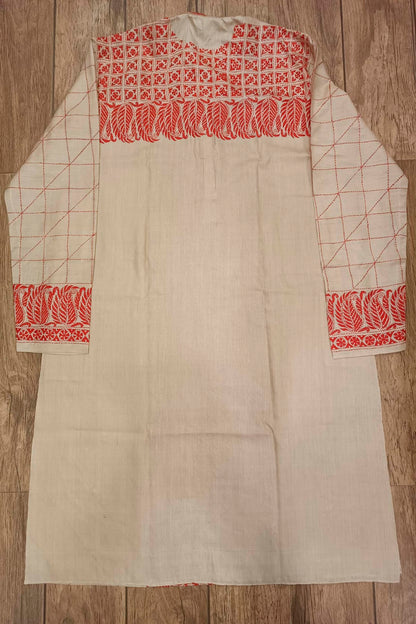 Beige Pure Tussar with Kantha Work (Hand Embroidery) Panjabi