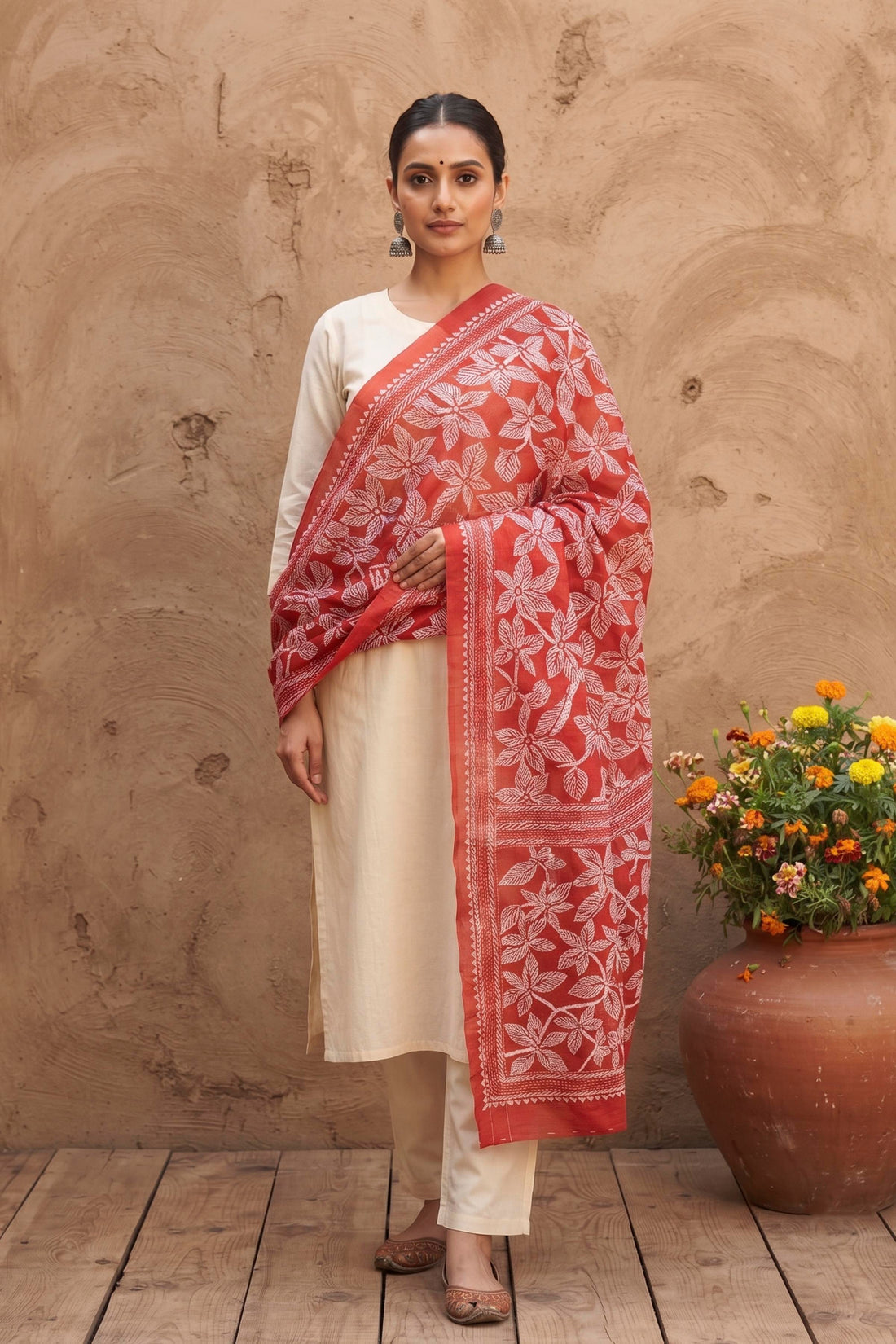 Pure Tussar Kantha Stitch Dupatta SN26KD31