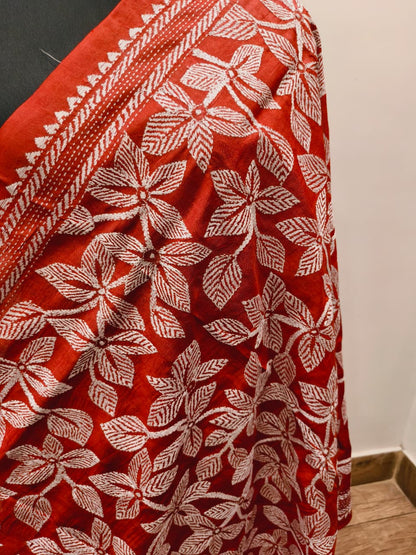 Pure Tussar Kantha Stitch Dupatta SN26KD31