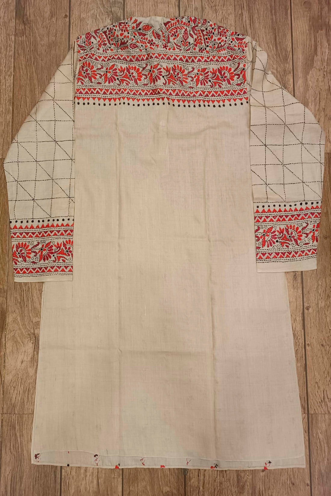 Beige Pure Tussar with Kantha Work (Hand Embroidery) Panjabi