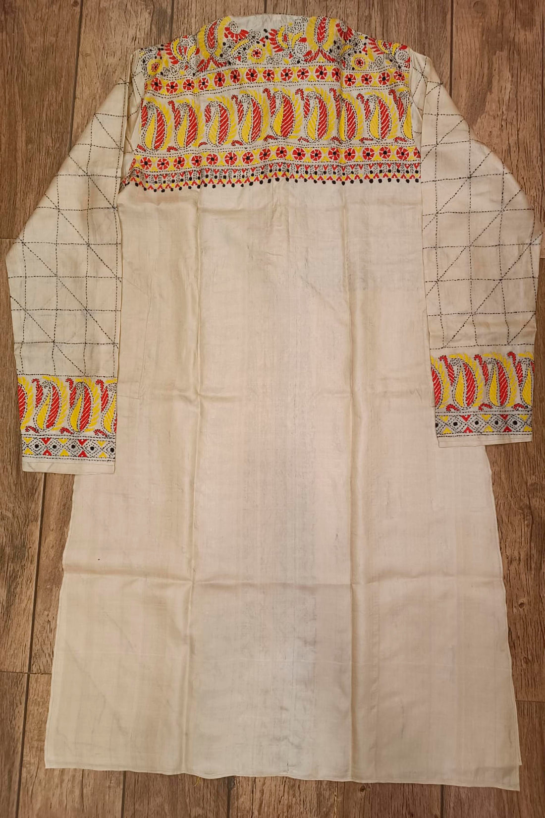 Beige Pure Tussar with Kantha Work (Hand Embroidery) Panjabi