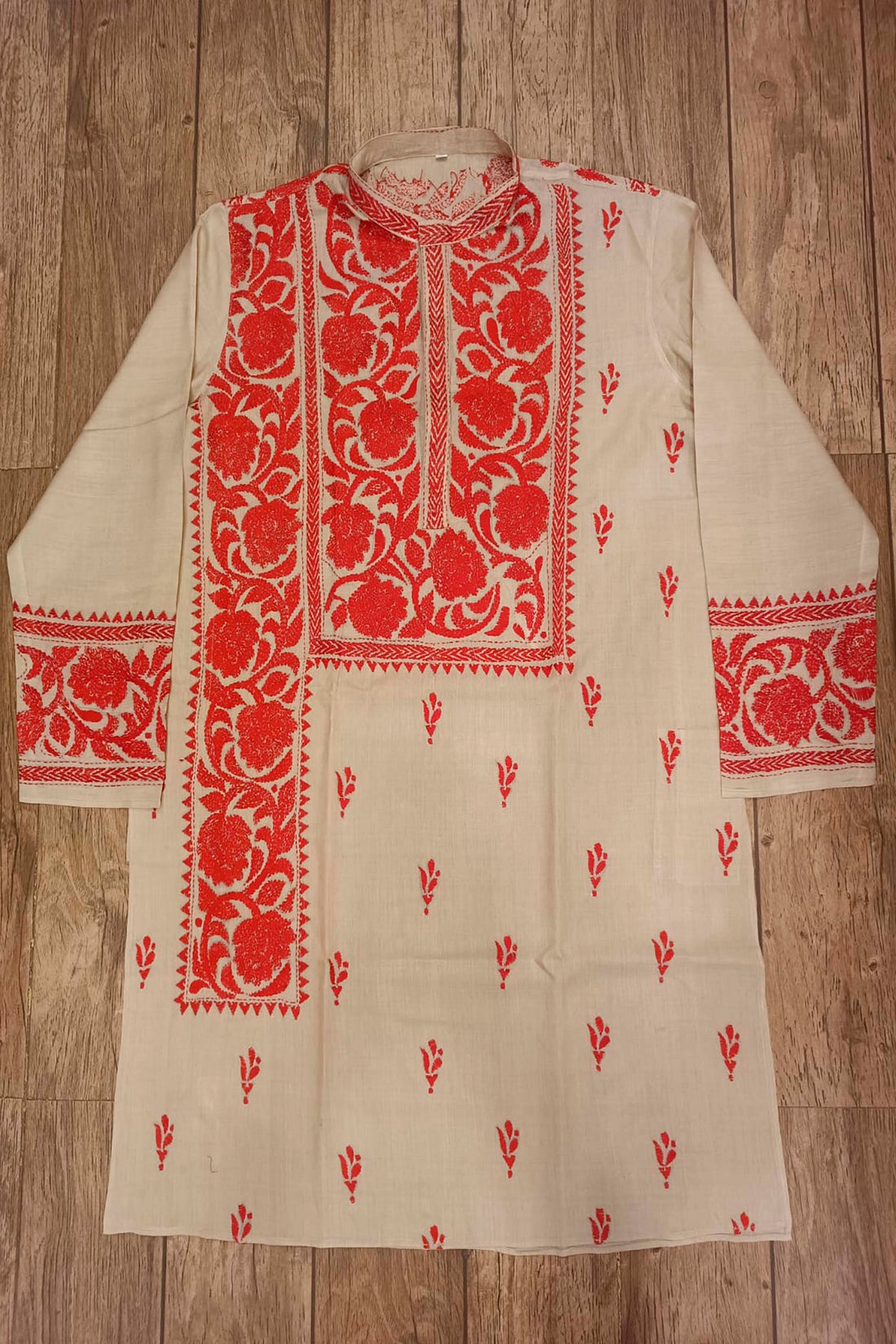 Beige Pure Tussar with Kantha Work (Hand Embroidery) Panjabi