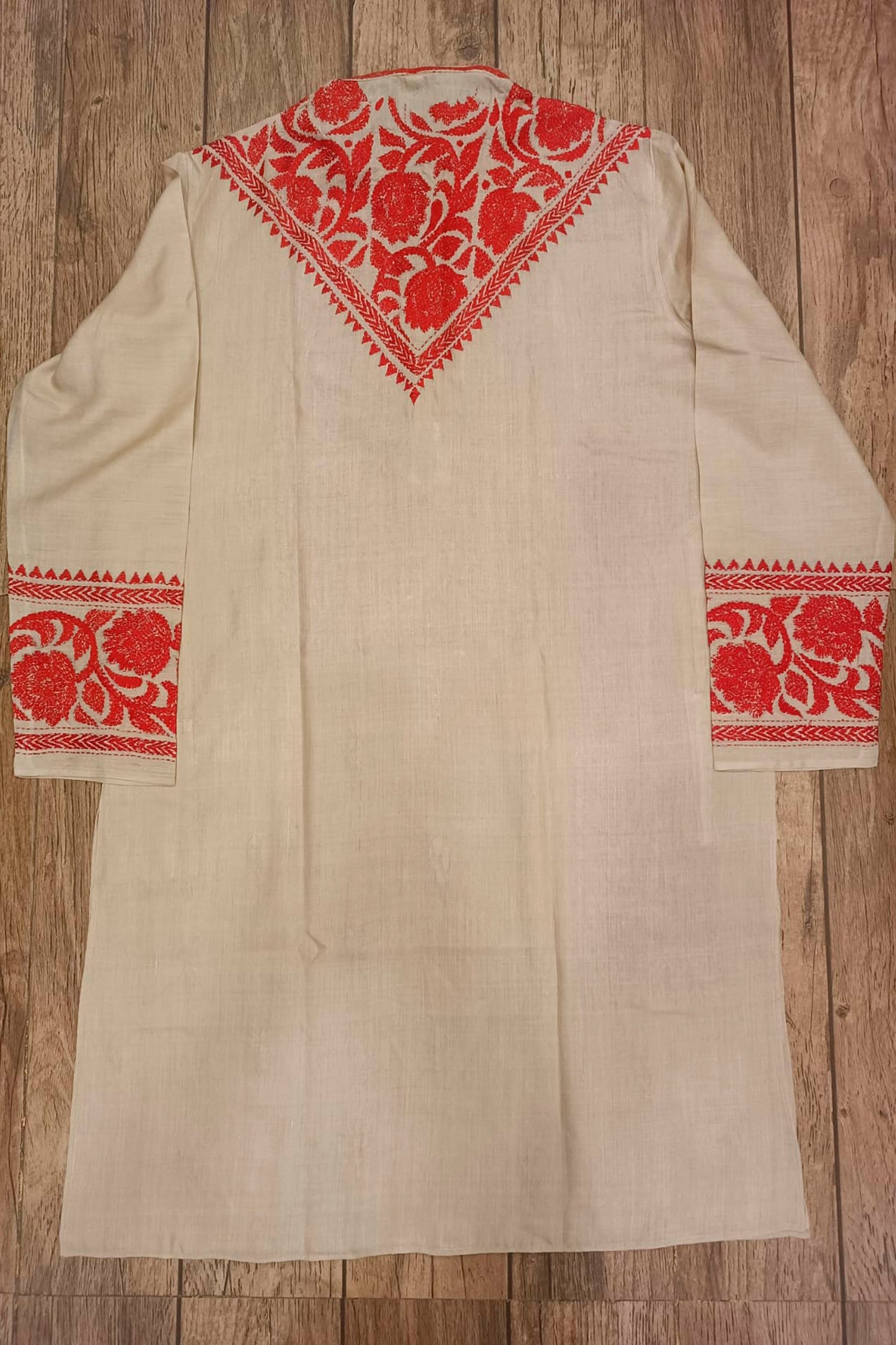 Beige Pure Tussar with Kantha Work (Hand Embroidery) Panjabi