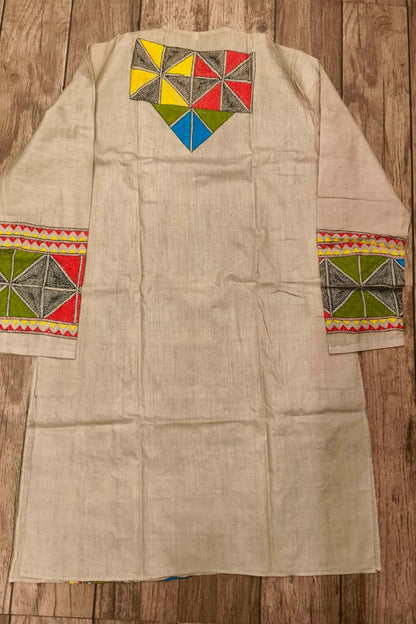 Beige Pure Tussar with Kantha Work (Hand Embroidery) Panjabi