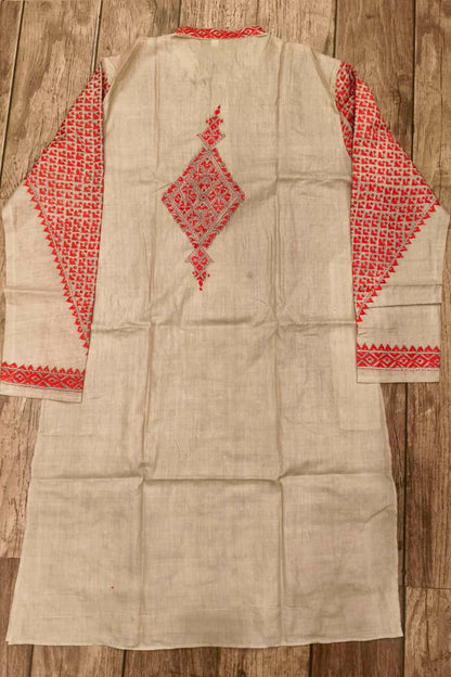 Beige Pure Tussar with Kantha Work (Hand Embroidery) Panjabi