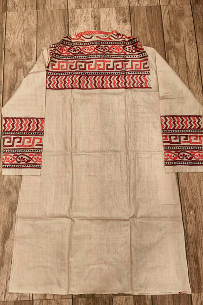 Beige Pure Tussar with Kantha Work (Hand Embroidery) Panjabi