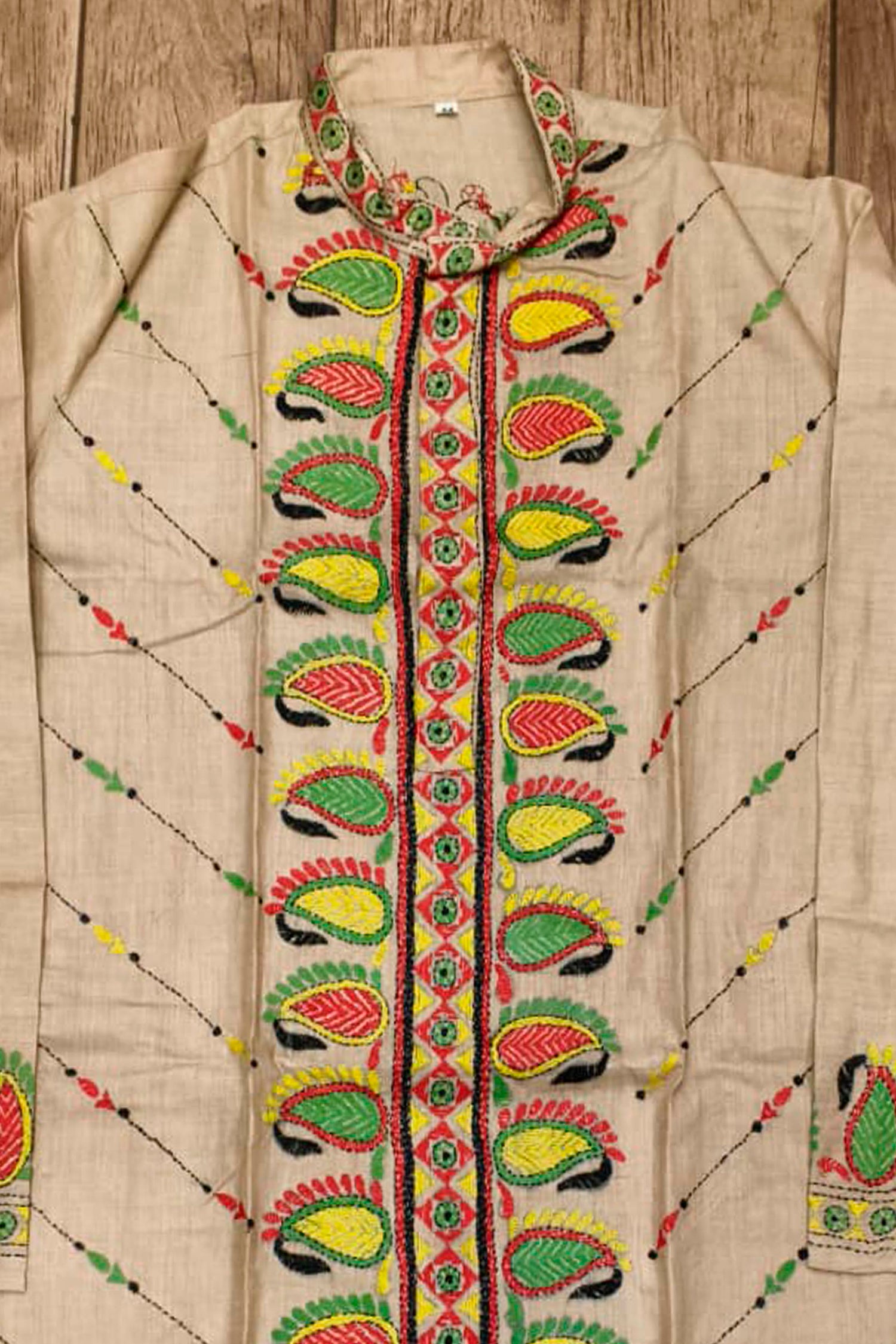 Beige Pure Tussar with Kantha Work (Hand Embroidery) Panjabi
