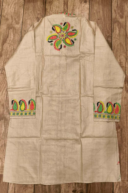 Beige Pure Tussar with Kantha Work (Hand Embroidery) Panjabi