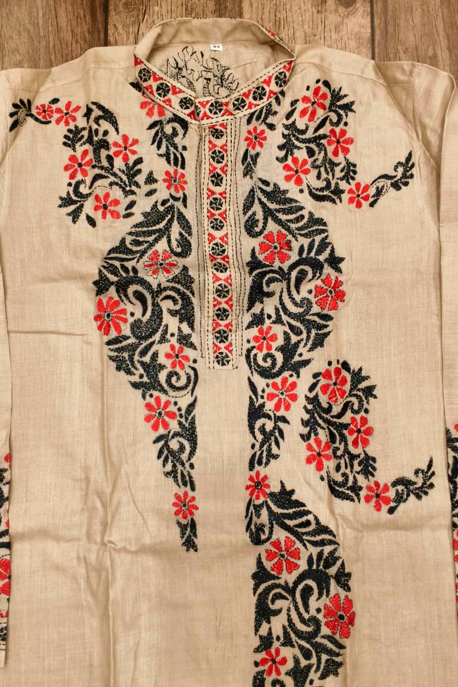 Beige Pure Tussar with Kantha Work (Hand Embroidery) Panjabi