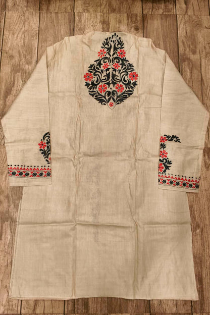 Beige Pure Tussar with Kantha Work (Hand Embroidery) Panjabi