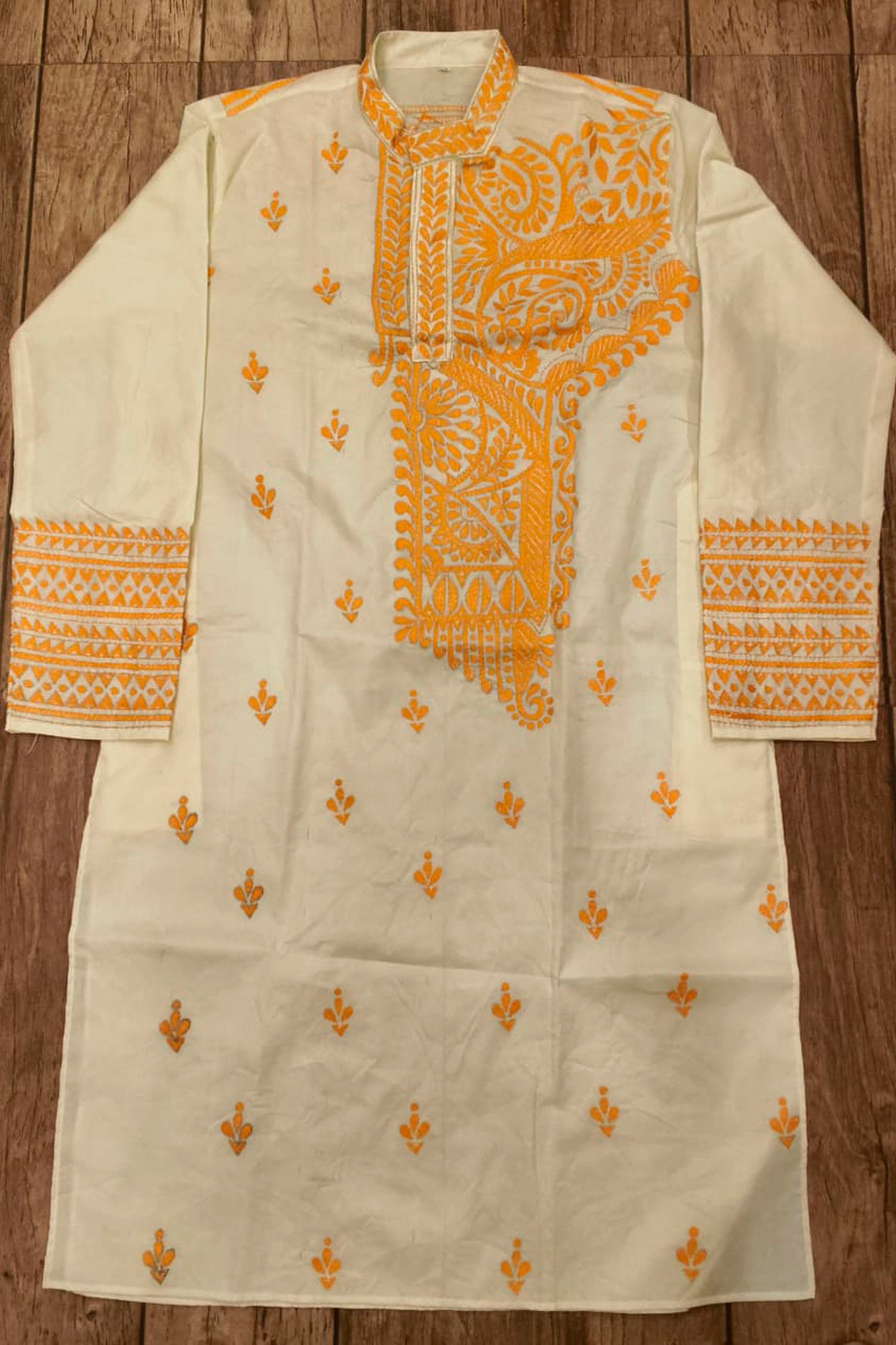 Off White Tussar with Kantha Work (Hand Embroidery) Panjabi