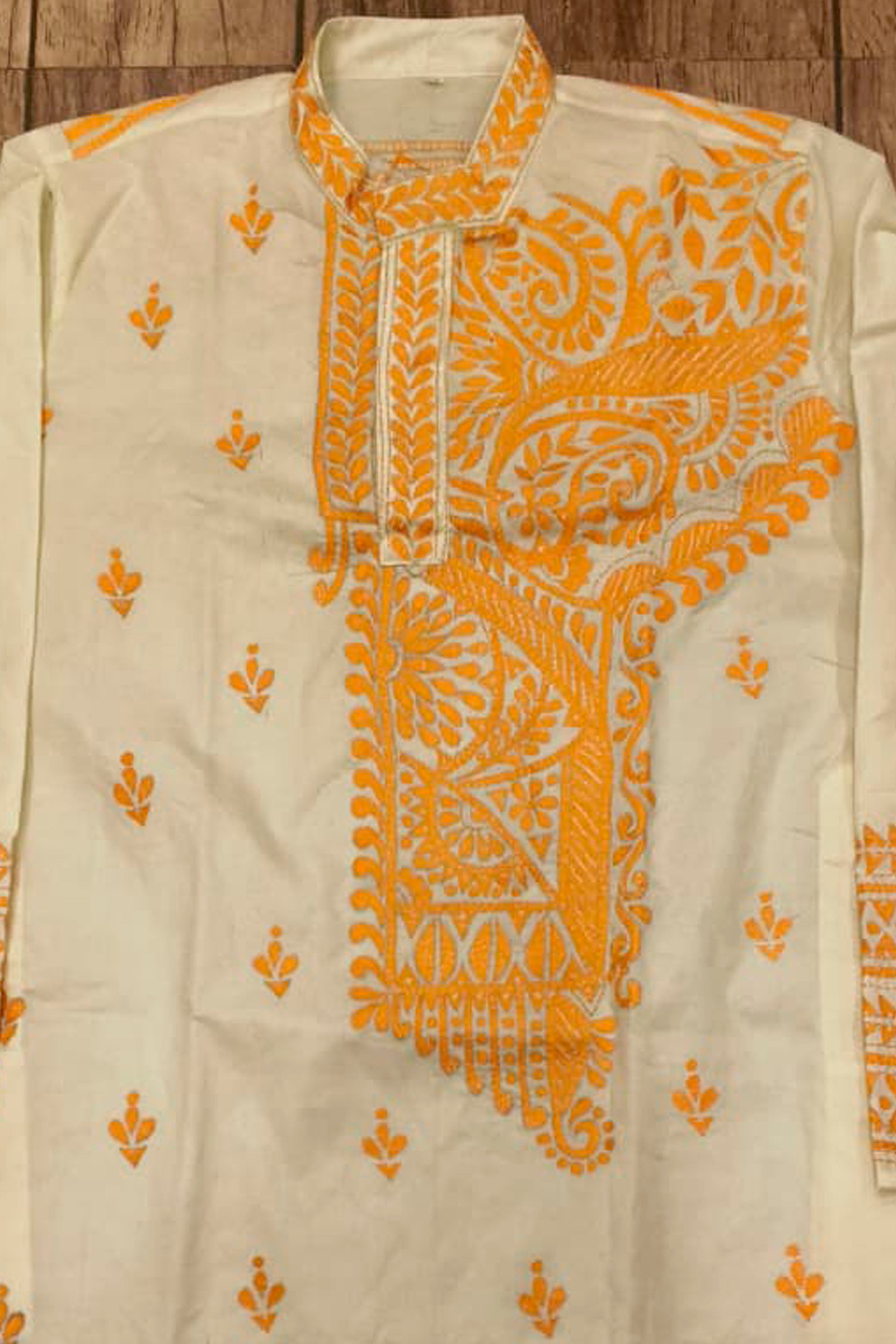 Off White Tussar with Kantha Work (Hand Embroidery) Panjabi