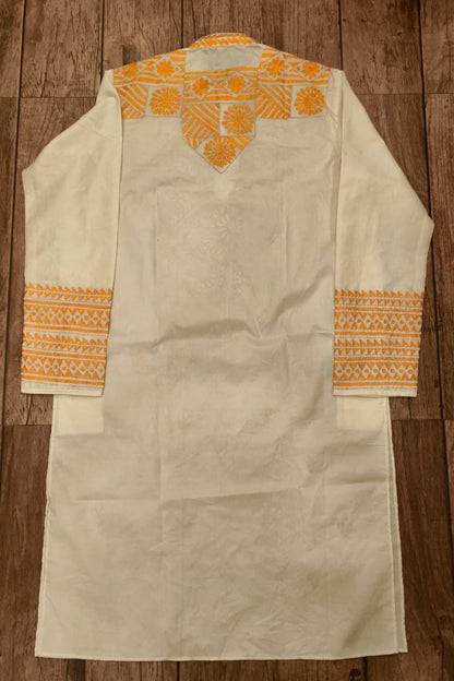 Off White Tussar with Kantha Work (Hand Embroidery) Panjabi