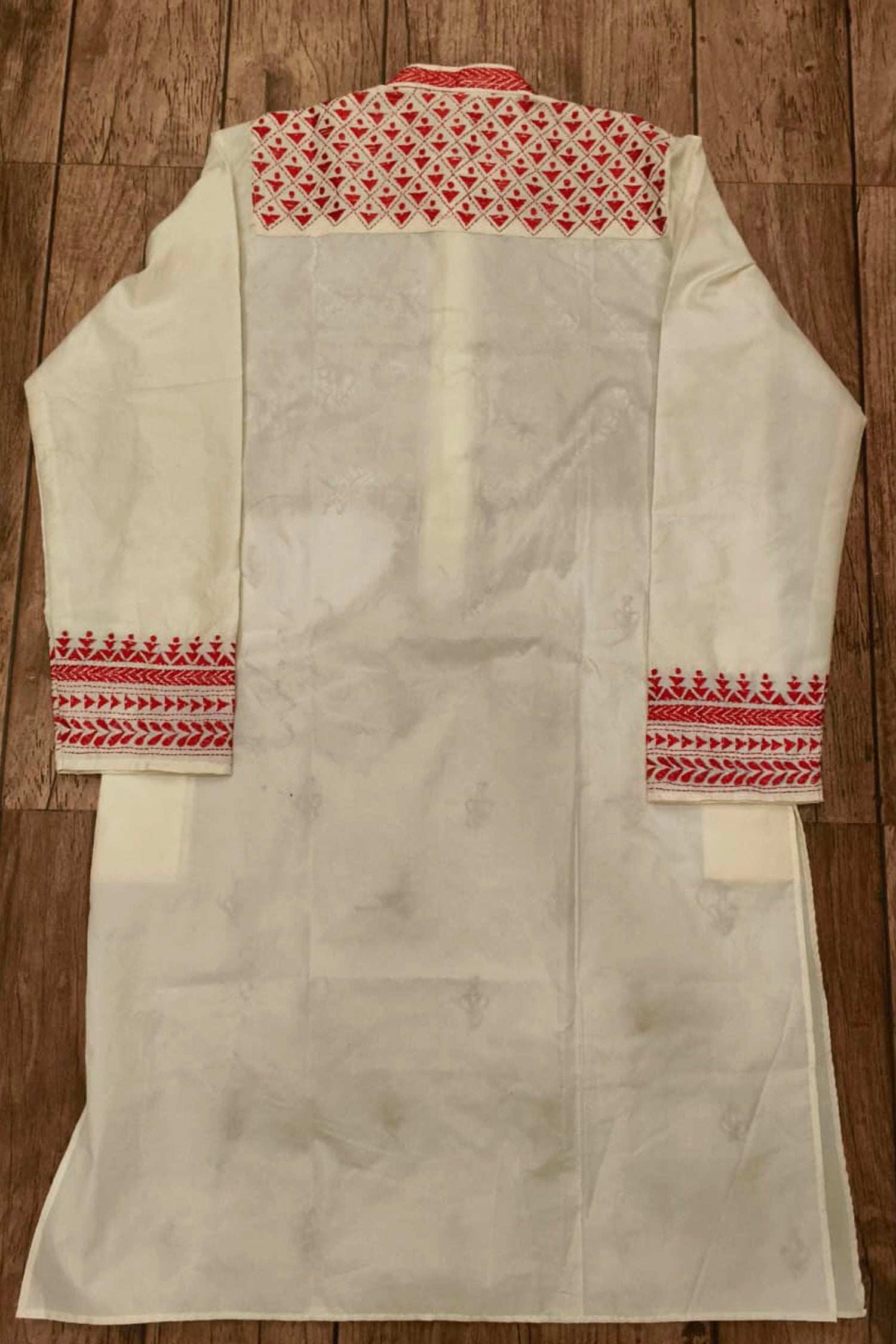 Off White Tussar with Kantha Work (Hand Embroidery) Panjabi